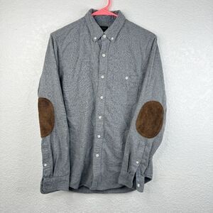 J. Crew Gray Long Sleeve Button Up Shirt w/ Brown Suede Elbow Patches Size Small